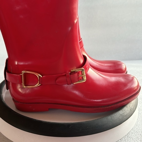Kids Ralph Lauren Rainboots Tall 13 Equestrian Outdoor Fall Spring Winter Gold - Picture 8 of 12